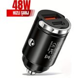 Tech&bello accessories 48W 1x USB 1x Type-C Hızlı Araç Şarjı Çakmaklık Girişli Apple Android Tam Uyumlu Bc-01 - Siyah