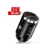 Tech&bello accessories 48W Araç Şarj Aleti 1x Usb 1x Type-c Hızlı Çakmaklık Girişli Apple Android Tam Uyumlu BC-01