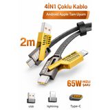 Tech&bello accessories 65W 4İN1 Çoklu Hızlı Şarj Ve Data Kablosu 2m Pd Usb Type-c Lightning Örgülü
