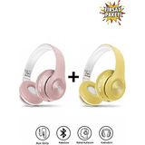 Tech&bello Accessories Kablosuz Kulaküstü Bluetooth Kulaklık Stereo-Mikrofon-Aux HK-036 - Pembe - Sarı