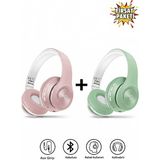 Tech&bello Accessories Kablosuz Kulaküstü Bluetooth Kulaklık Stereo-Mikrofon-Aux HK-036 - Pembe - Yeşil