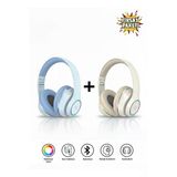 Tech&Bello Accessories Kablosuz Kulaküstü Mavi-Krem Bluetooth Kulaklık Stereo-Mikrofon-Aux Sd Kart Hk-035