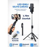 Tech&bello accessories LED Işılklı Selfie Çubuğu Tripot Bluetooth Kumandalı Kablosuz Selfie Stick 1.70M Uzunluk - Siyah