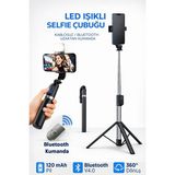 Tech&bello accessories LED Işılklı Selfie Çubuğu Tripot Bluetooth Kumandalı Kablosuz Selfie Stick Taşınabilir - Siyah