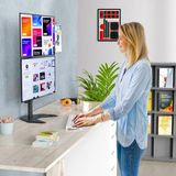Techly Masaüstü Destek Aparatı, 13-27 Inç Arası 2 Monitör Için, Bağımsız Taban Veya Kablo Geçmeli Montaj Seçeneği - Siyah