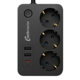 Techmaster 2 USB + Type-C Akım ve Çocuk Korumalı 3lü Kare Priz 2mt