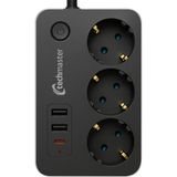 Techmaster 3lü Kare Priz 2mt USB ve Type-C Girişli Çocuk Korumalı Akım Koruyucu