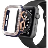 Techmaster Apple Watch 7 Serisi 45MM Çift Sıra Parlak Taşlı Rubber Kasa Kapak - Lacivert