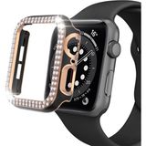 Techmaster Apple Watch 7 Serisi 45MM Çift Sıra Parlak Taşlı Rubber Kasa Kapak - Rose Gold