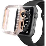 Techmaster Apple Watch 7 Serisi 45MM Çift Sıra Parlak Taşlı Rubber Kasa Kapak - Rose