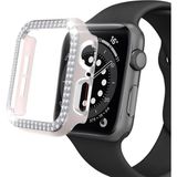 Techmaster Pembe-Gümüş Apple Watch 7 Serisi 45 mm Çift Sıra Parlak Taşlı Rubber Kasa Kapak