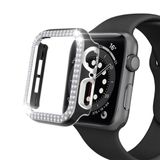 Techmaster Siyah-Gümüş Apple Watch 7 Serisi 45 mm Çift Sıra Parlak Taşlı Rubber Kasa Kapak