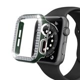 Techmaster Yeşil-Gümüş Apple Watch 7 Serisi 45 mm Çift Sıra Parlak Taşlı Rubber Kasa Kapak