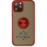 Techno Guru iPhone 12 Pro Max Kılıf Arkası Buz Tasarımlı ve Yüzüklü Kenarları Renkli Şık Montreal Yüzüklü Silikon Kapak - Kırmızı