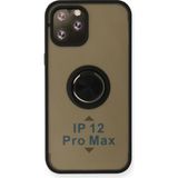 Techno Guru iPhone 12 Pro Max Kılıf Arkası Buz Tasarımlı ve Yüzüklü Kenarları Renkli Şık Montreal Yüzüklü Silikon Kapak - Siyah