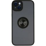 Techno Guru iPhone 14 Kılıf Arkası Buz Tasarımlı ve Yüzüklü Kenarları Renkli Şık Montreal Yüzüklü Silikon Kapak - Siyah