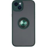 Techno Guru iPhone 14 Kılıf Arkası Buz Tasarımlı ve Yüzüklü Kenarları Renkli Şık Montreal Yüzüklü Silikon Kapak - Yeşil
