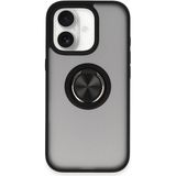 Techno Guru iPhone 16 Kılıf Arkası Buz Tasarımlı ve Yüzüklü Kenarları Renkli Şık Montreal Yüzüklü Silikon Kapak - Siyah