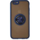 Techno Guru iPhone 6 Kılıf Arkası Buz Tasarımlı ve Yüzüklü Kenarları Renkli Şık Montreal Yüzüklü Silikon Kapak - Lacivert