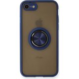 Techno Guru iPhone 7 Kılıf Arkası Buz Tasarımlı ve Yüzüklü Kenarları Renkli Şık Montreal Yüzüklü Silikon Kapak - Lacivert
