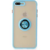 Techno Guru iPhone 7 Plus Kılıf Arkası Buz Tasarımlı ve Yüzüklü Kenarları Renkli Şık Montreal Yüzüklü Silikon Kapak - Buz Mavisi