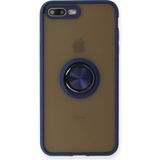 Techno Guru iPhone 7 Plus Kılıf Arkası Buz Tasarımlı ve Yüzüklü Kenarları Renkli Şık Montreal Yüzüklü Silikon Kapak - Lacivert