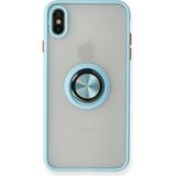 Techno Guru iPhone Xs Max Kılıf Arkası Buz Tasarımlı ve Yüzüklü Kenarları Renkli Şık Montreal Yüzüklü Silikon Kapak - Buz Mavisi
