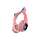 Techno Guru Kedi Kulağı Tasarımlı Rgb Işıklı Katlanabilir L400 Bluetooth Kulaklık Kırmızı