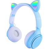 Techno Guru M6 Pro Cat Rgb LED Işıklı Ayarlanabilir ve Katlanabilir Kulak Üstü Bluetooth Kulaklık - Mavi