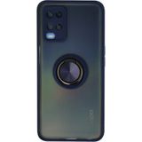 Techno Guru Oppo A54 4g Kılıf Arkası Buz Tasarımlı ve Yüzüklü Kenarları Renkli Şık Montreal Yüzüklü Silikon Kapak - Lacivert