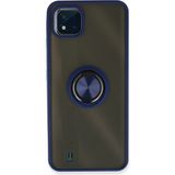 Techno Guru Realme C11 2021 Kılıf Arkası Buz Tasarımlı ve Yüzüklü Kenarları Renkli Şık Montreal Yüzüklü Silikon Kapak - Lacivert