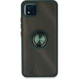 Techno Guru Realme C11 2021 Kılıf Arkası Buz Tasarımlı ve Yüzüklü Kenarları Renkli Şık Montreal Yüzüklü Silikon Kapak - Yeşil
