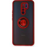 Techno Guru Redmi 9 Kılıf Arkası Buz Tasarımlı ve Yüzüklü Kenarları Renkli Şık Montreal Yüzüklü Silikon Kapak - Kırmızı