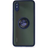Techno Guru Redmi 9A Kılıf Arkası Buz Tasarımlı ve Yüzüklü Kenarları Renkli Şık Montreal Yüzüklü Silikon Kapak - Lacivert