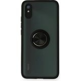 Techno Guru Redmi 9A Kılıf Arkası Buz Tasarımlı ve Yüzüklü Kenarları Renkli Şık Montreal Yüzüklü Silikon Kapak - Siyah
