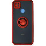 Techno Guru Redmi 9c Kılıf Arkası Buz Tasarımlı ve Yüzüklü Kenarları Renkli Şık Montreal Yüzüklü Silikon Kapak - Kırmızı
