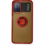 Techno Guru Redmi 9t Kılıf Arkası Buz Tasarımlı ve Yüzüklü Kenarları Renkli Şık Montreal Yüzüklü Silikon Kapak - Kırmızı
