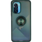Techno Guru Redmi K40 Kılıf Arkası Buz Tasarımlı ve Yüzüklü Kenarları Renkli Şık Montreal Yüzüklü Silikon Kapak - Yeşil