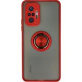 Techno Guru Redmi Note 10 Pro Kılıf Arkası Buz Tasarımlı ve Yüzüklü Kenarları Renkli Şık Montreal Yüzüklü Silikon Kapak - Kırmızı