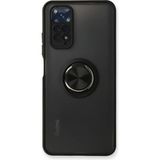 Techno Guru Redmi Note 11 Kılıf Arkası Buz Tasarımlı ve Yüzüklü Kenarları Renkli Şık Montreal Yüzüklü Silikon Kapak - Siyah