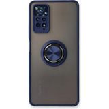 Techno Guru Redmi Note 11 Pro Kılıf Arkası Buz Tasarımlı ve Yüzüklü Kenarları Renkli Şık Montreal Yüzüklü Silikon Kapak - Lacivert