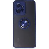 Techno Guru Redmi Note 12 4g Kılıf Arkası Buz Tasarımlı ve Yüzüklü Kenarları Renkli Şık Montreal Yüzüklü Silikon Kapak - Lacivert