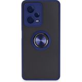 Techno Guru Redmi Note 12 Pro 5g Kılıf Arkası Buz Tasarımlı ve Yüzüklü Kenarları Renkli Şık Montreal Yüzüklü Silikon Kapak - Lacivert