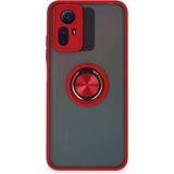 Techno Guru Redmi Note 12S Kılıf Arkası Buz Tasarımlı ve Yüzüklü Kenarları Renkli Şık Montreal Yüzüklü Silikon Kapak - Kırmızı
