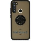 Techno Guru Redmi Note 8 Kılıf Arkası Buz Tasarımlı ve Yüzüklü Kenarları Renkli Şık Montreal Yüzüklü Silikon Kapak - Siyah