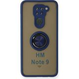 Techno Guru Redmi Note 9 Kılıf Arkası Buz Tasarımlı ve Yüzüklü Kenarları Renkli Şık Montreal Yüzüklü Silikon Kapak - Lacivert