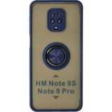 Techno Guru Redmi Note 9 Pro Kılıf Arkası Buz Tasarımlı ve Yüzüklü Kenarları Renkli Şık Montreal Yüzüklü Silikon Kapak - Lacivert