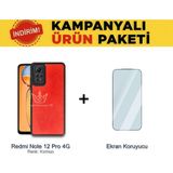 Techno Guru Redminote 12 Pro 4g Ikili Ekonomik Koruma Paketi Aras Deri Kılıf + Temperli Ekran Koruyucu - Kırmızı - Redmi Note 12 Pro 4G