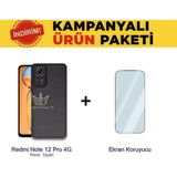 Techno Guru Redminote 12 Pro 4g Ikili Ekonomik Koruma Paketi Aras Deri Kılıf + Temperli Ekran Koruyucu - Siyah - Redmi Note 12 Pro 4G