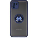 Techno Guru Samsung Galaxy A03 Kılıf Arkası Buz Tasarımlı ve Yüzüklü Kenarları Renkli Şık Montreal Yüzüklü Silikon Kapak - Lacivert